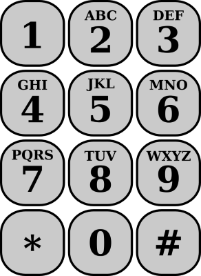 Telephone keypad showing letters and numbers